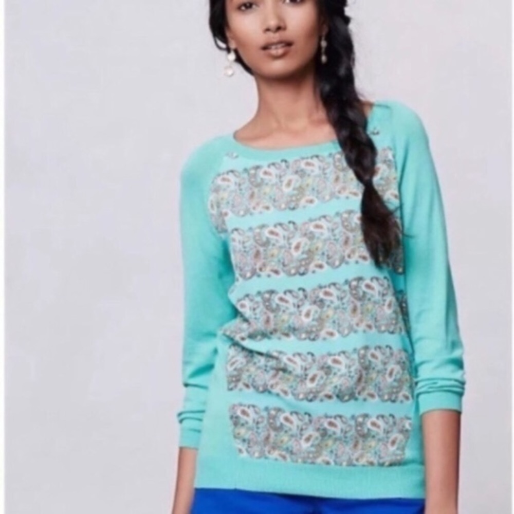 Anthropologie Moth Mintprint‎ Paisley Knit Top Blouse Sweater Women’s Sz Medium